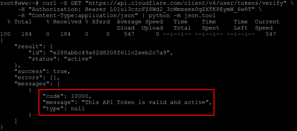如果呼叫成功會收到 JSON Success response API Token：L01u13czcFZ8Wd2_3cWmxxex0qZXTK